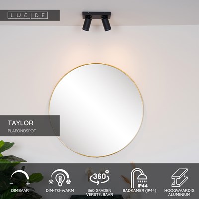 Lucide TAYLOR - Plafondspot Badkamer - LED Dim to warm - GU10 - 2x5W 2200K/3000K - IP44 - Zwart